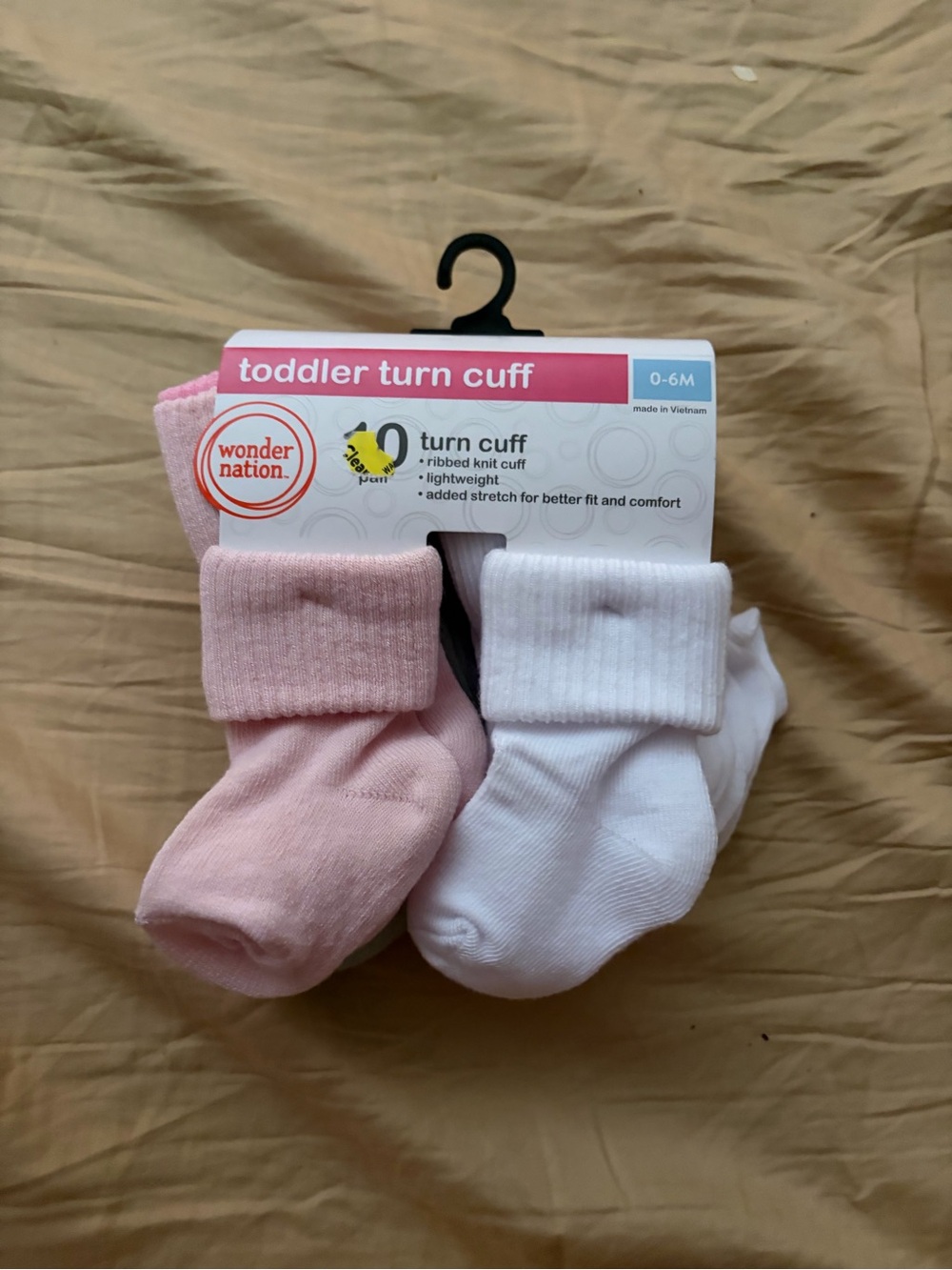 Wonder Nation Toddler Turn Cuff Socks - Pink & White. 0-6months. 10 pair